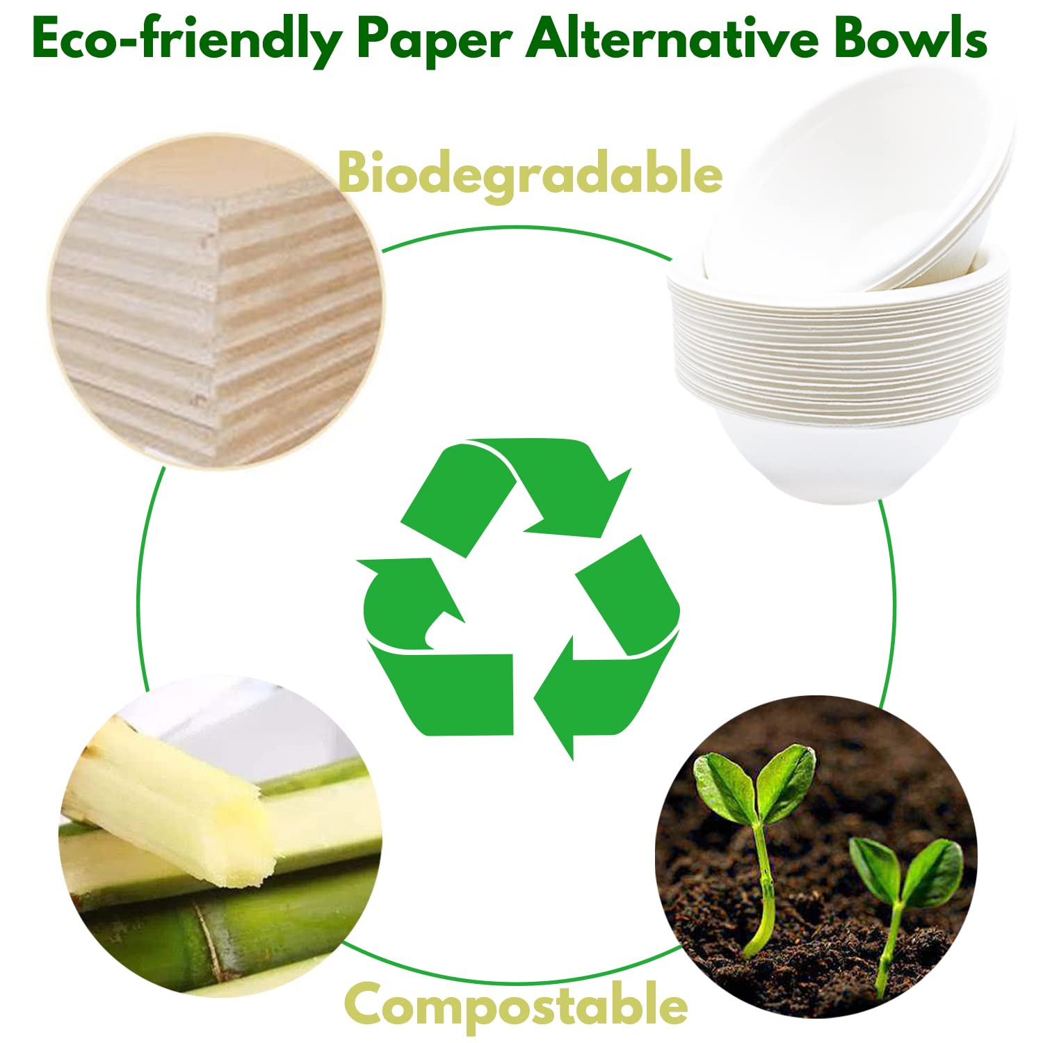 Haawooky 100 Pack White Disposable Paper Bowls, 8oz Natural Compostable, Eco-friendly Paper Biodegradable Bowls for Party, Salad, Dessert