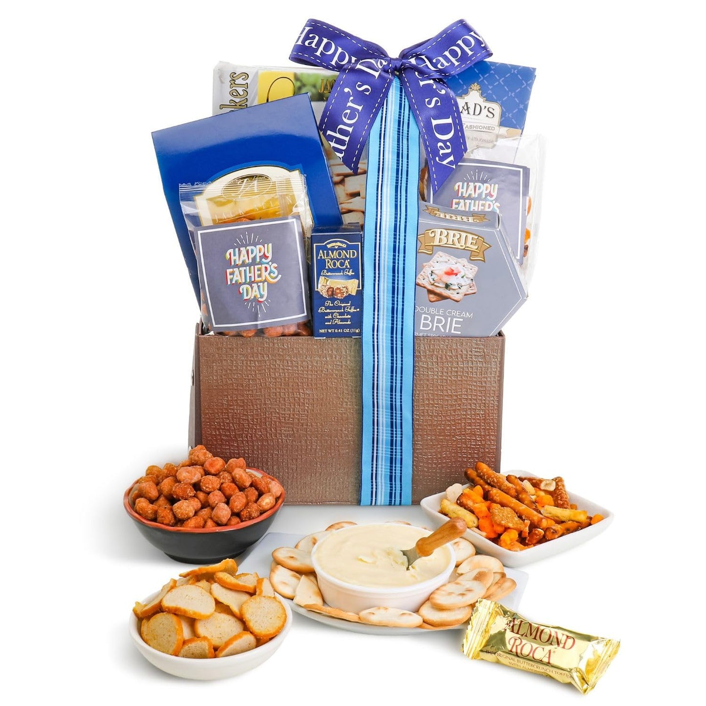 Beyond the Bow Gifts Snack & Savor Gift Basket Tote with Nuts, Cheese, Snacks, for Father's Day, Graduation, Birthday