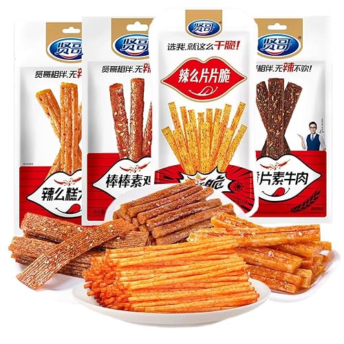 4 Packs Latiao Spicy Strips,Latio Spicy Gluten Classic Chinese Snacks,Vegan,Low Sugar and Low Calories,??,La Tiao