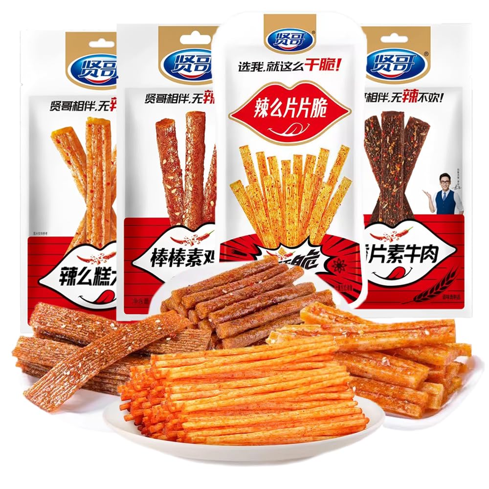 4 Packs Latiao Spicy Strips,Latio Spicy Gluten Classic Chinese Snacks,Vegan,Low Sugar and Low Calories,??,La Tiao