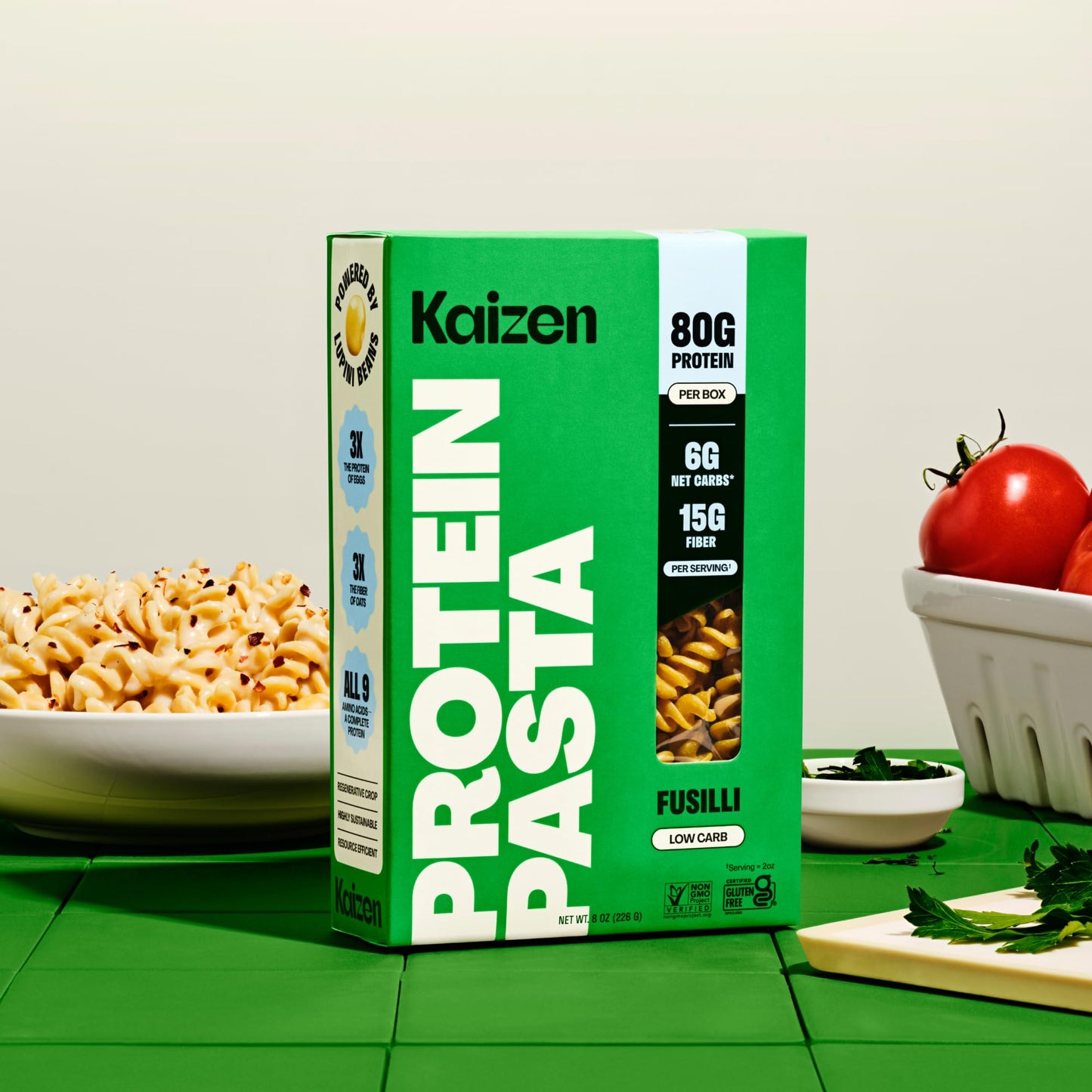 Kaizen Fusilli Protein Pasta, 20g Protein, Low Carb (6g Net Carbs), Keto-Friendly, Gluten-Free, Plant-Based Lupini Noodles, High Fiber, 8 Ounce, Pack