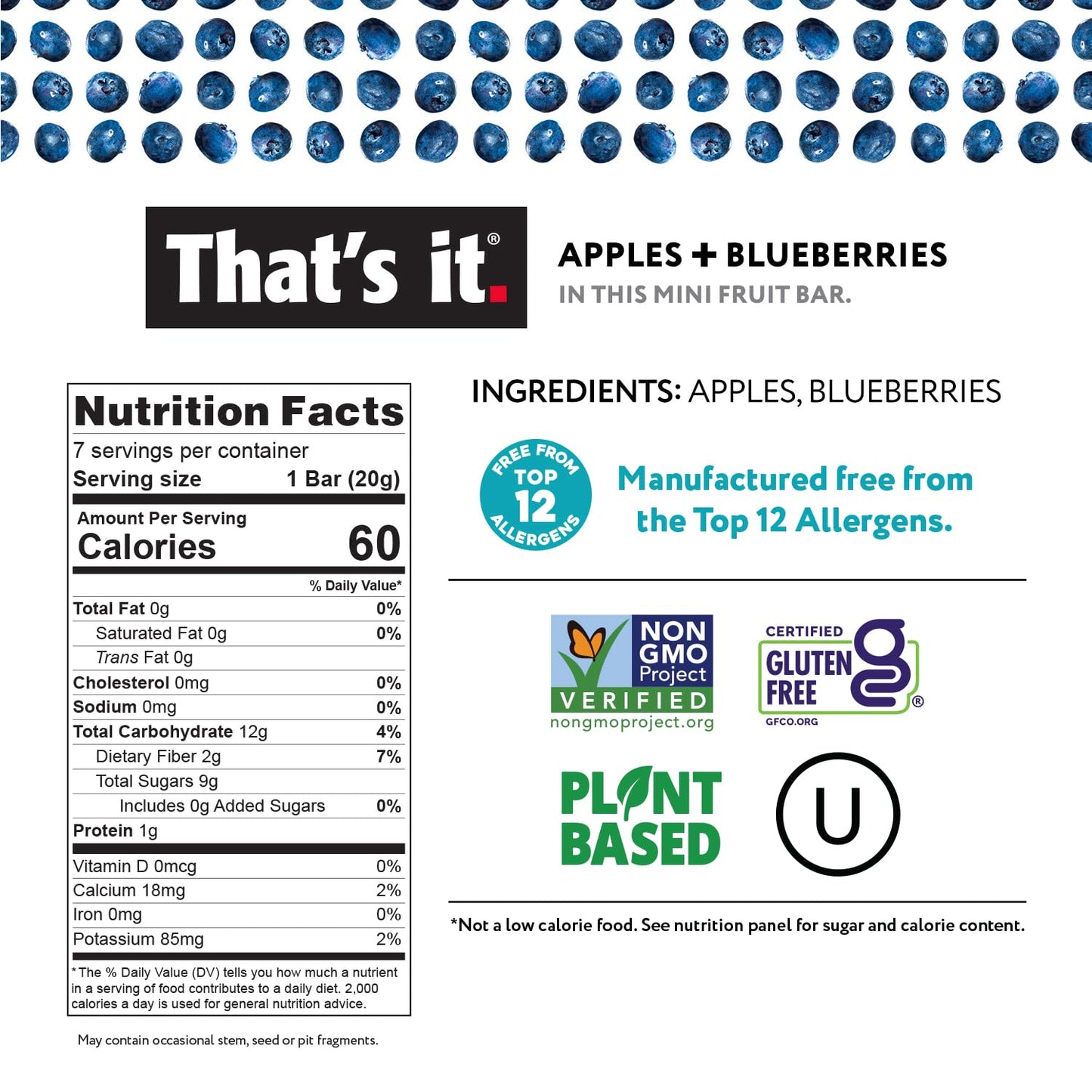 That's it. Mini Fruit Bars (Variety 35 Pack) No Sugar Plant-Based, Vegan & Gluten Free, Breakfast Bar, Paleo, for Children, Non GMO, Fiber (7