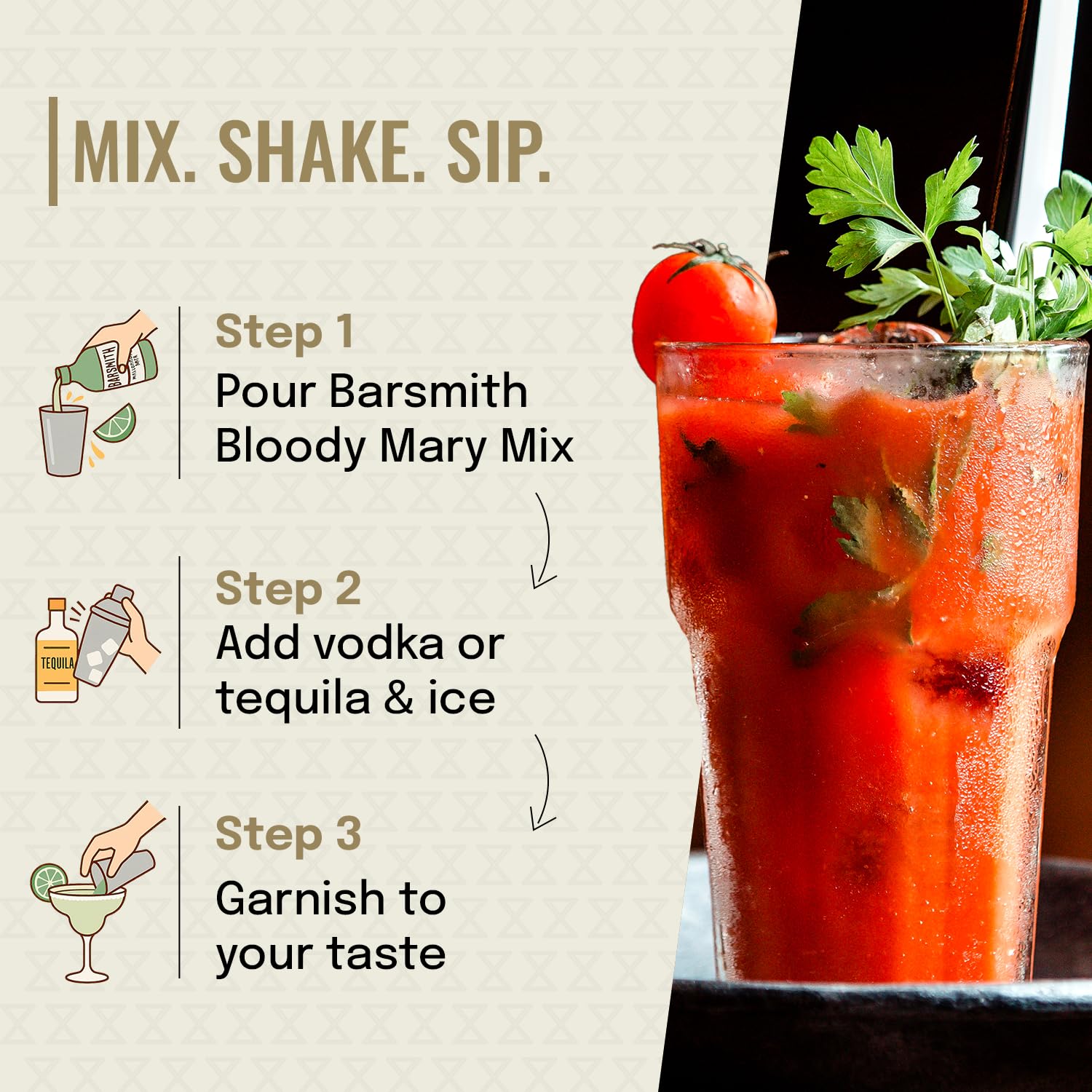 Barsmith Bar Essentials Bloody Mary Mix - Made with Real Tomatoes, Fresh Horseradish & Worcestershire Sauce - Cocktail Mixer for Vodka, Tequila