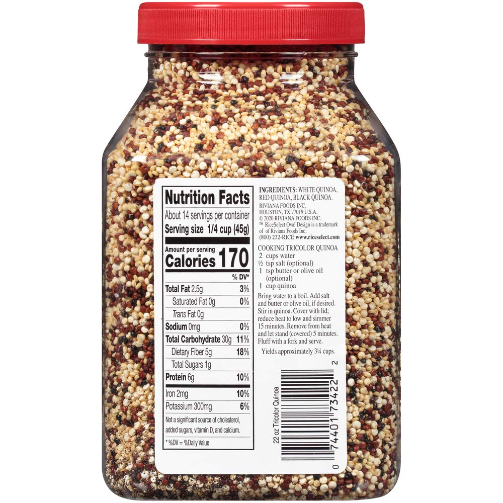 RiceSelect Tri-Color Quinoa, Whole Grain, Gluten-Free, Non-GMO, Vegan, 22-Ounce Jars, 4-Count