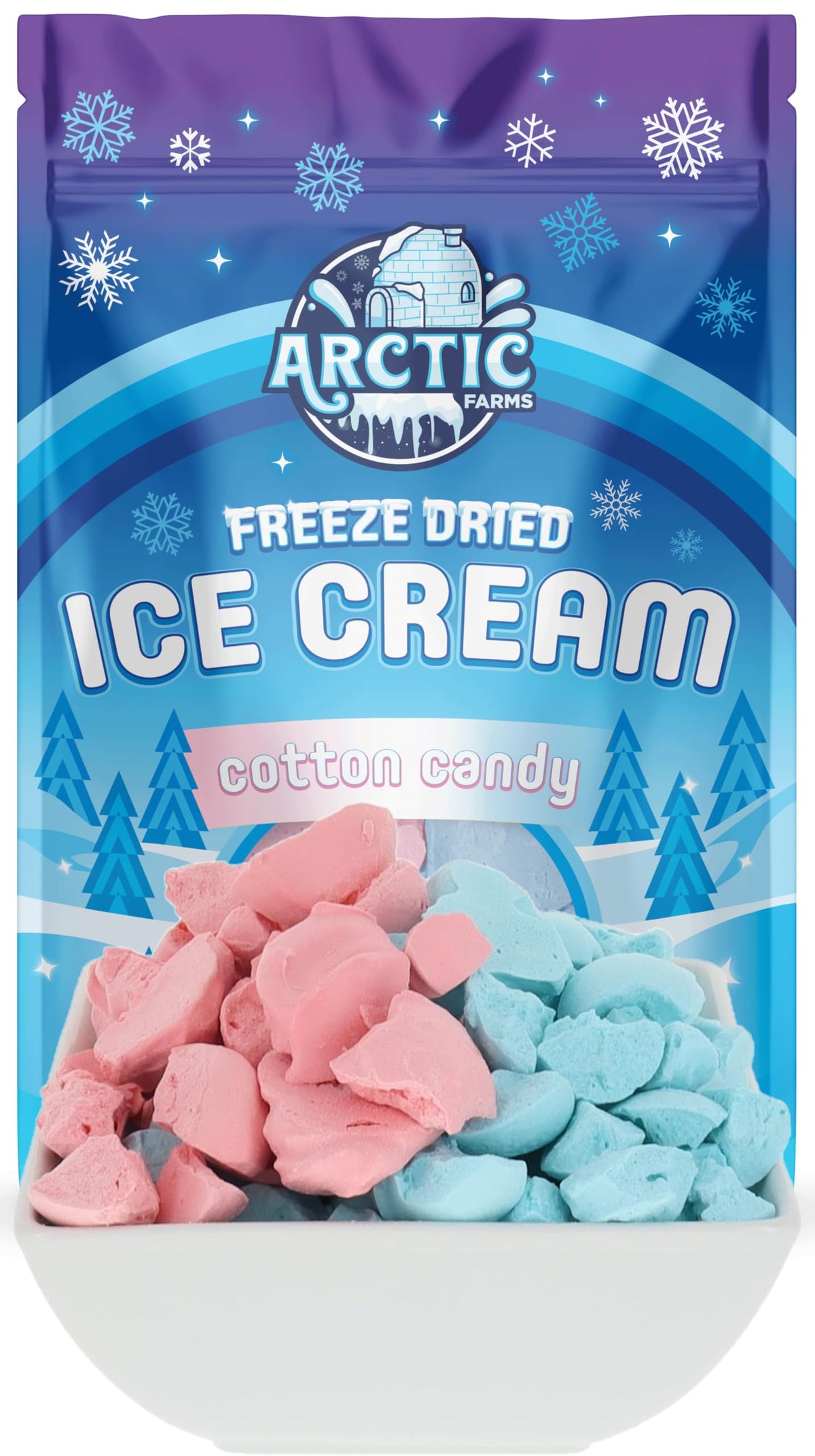 Arctic Farms Freeze Dried Ice Cream Bits Bagged and Boxed - Does Not Melt (Cotton Candy Mix)