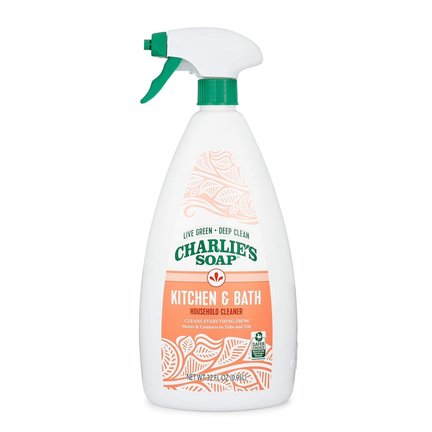 Charlie's Soap Kitchen & Bath Household Cleaner Spray (32 Fl. Oz., 2 Pack) Natural Kitchen and Bathroom Multi-Surface Cleaner - Non-Toxic