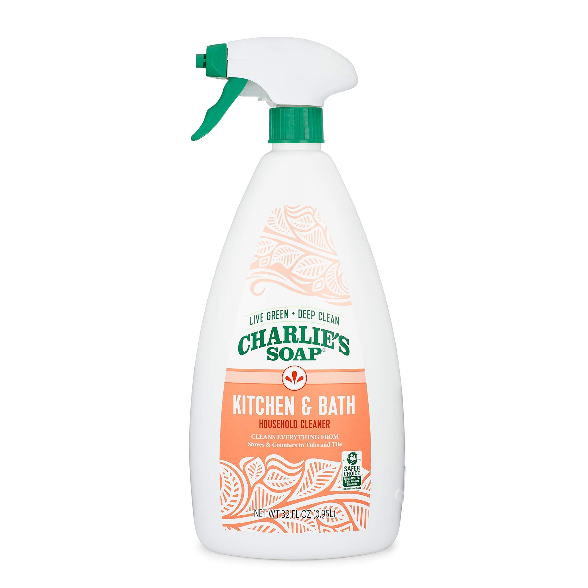 Charlie's Soap Kitchen & Bath Household Cleaner Spray (32 Fl. Oz., 2 Pack) Natural Kitchen and Bathroom Multi-Surface Cleaner - Non-Toxic