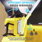 Simpli-Magic Side Press Wringer Combo Commercial Mop Bucket on Wheels, 35 Quart,Yellow, Including Wet Floor Caution Sign and Set, Polyethylene