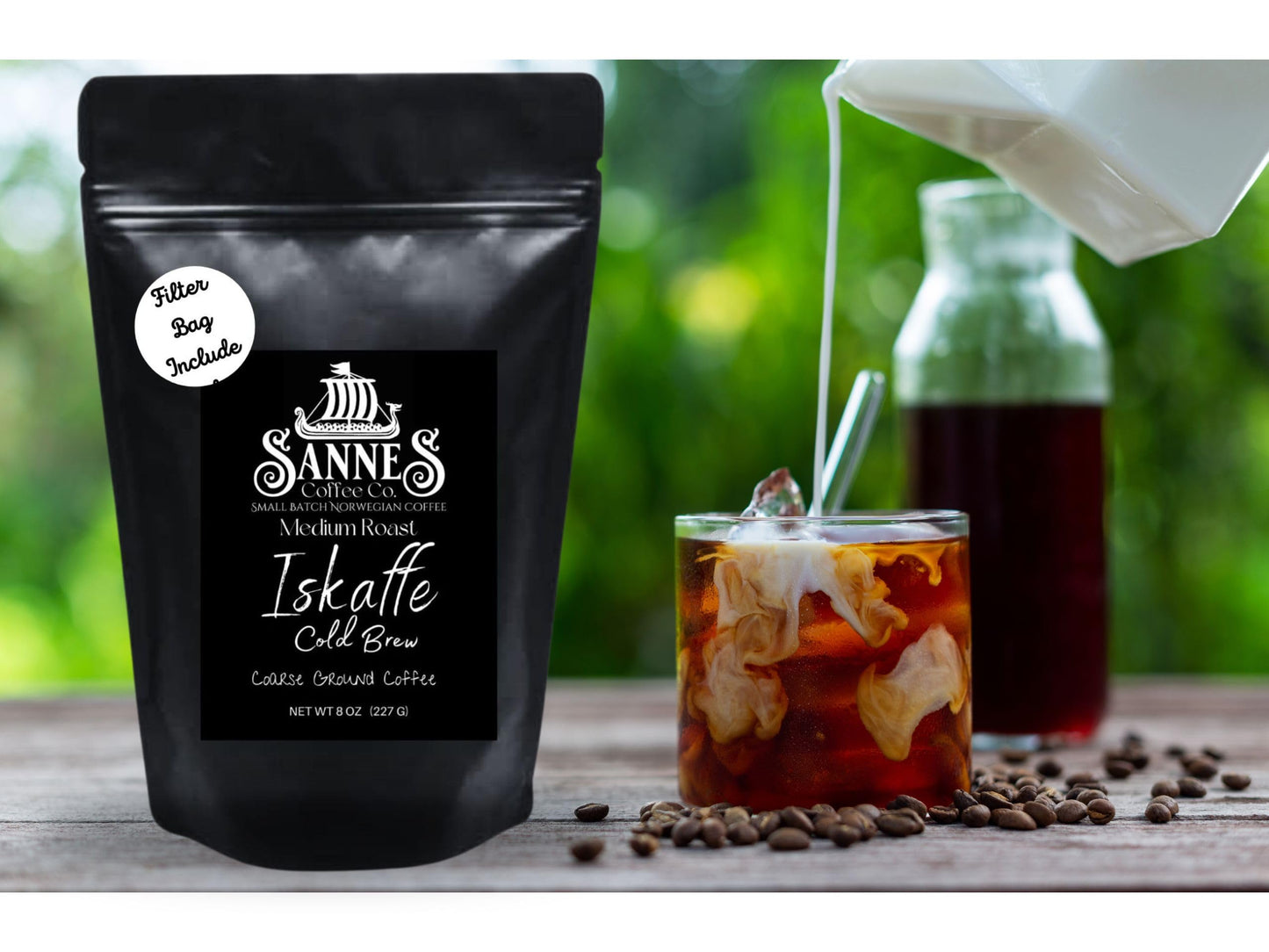 Sannes Coffee Co. Norwegian Iskaffe Cold Brew Coffee-Medium Roast-Course Grind-Filter Bag Included-Makes 1 Gallon of Cold Brew