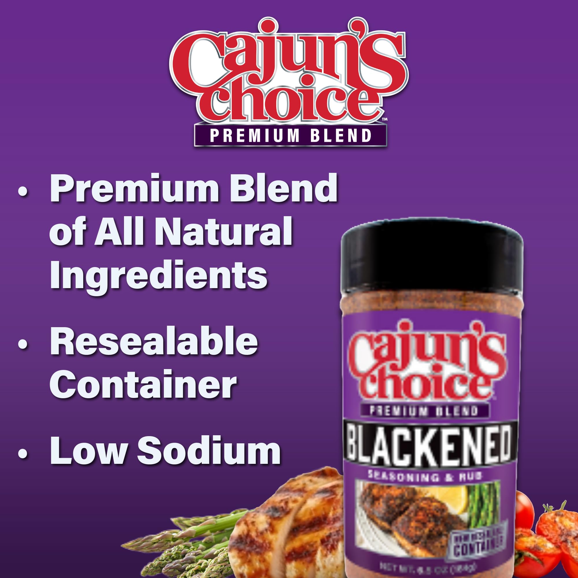Cajun's Choice Blackened Seasoning - 2.75 oz Jar, All Natural, Low Salt, Gluten-Free - Authentic Louisiana Spice for Fish, Wings & BBQ