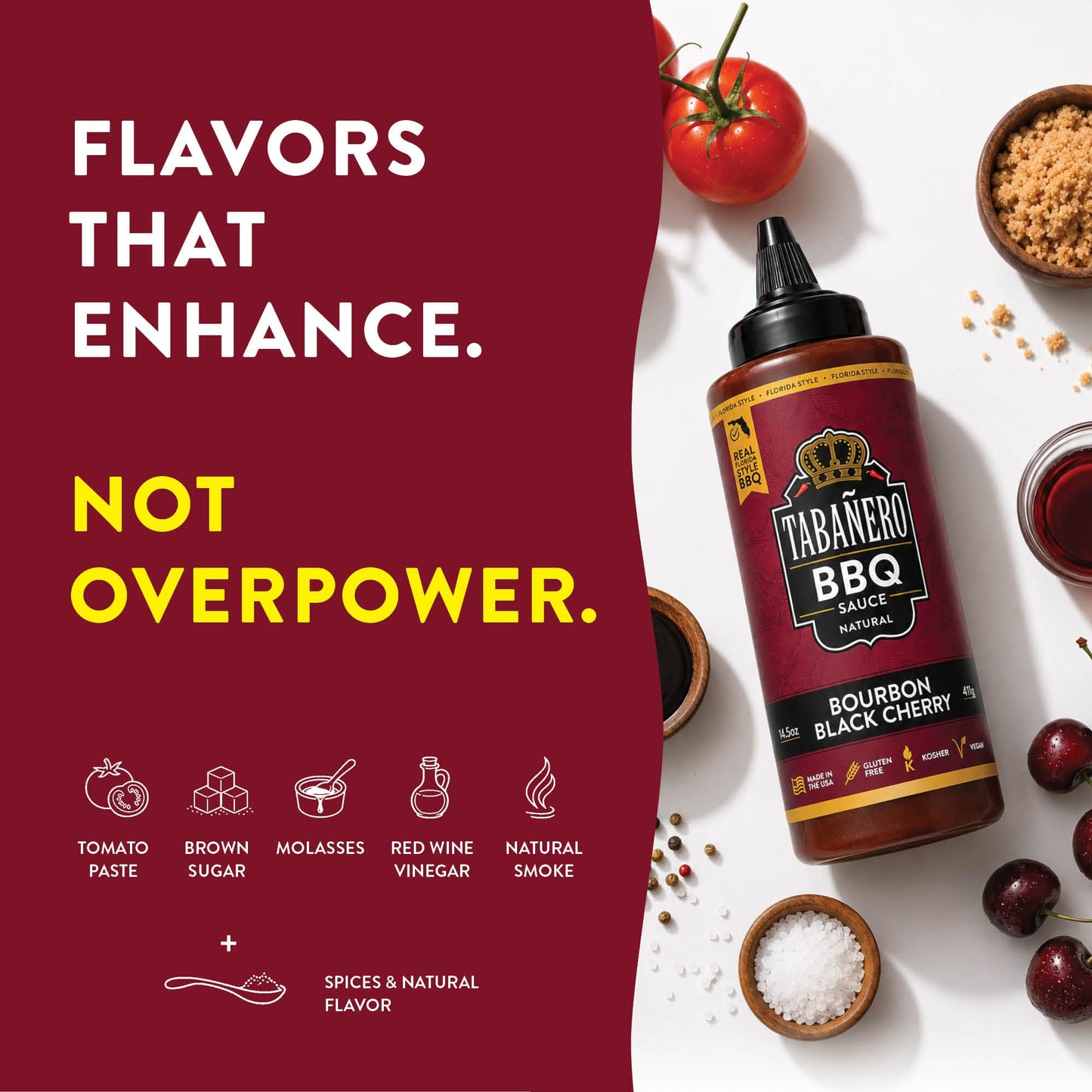 Tabañero Bourbon Black Cherry BBQ Sauce, Weeknight Dinners, Bottle, 14.5oz