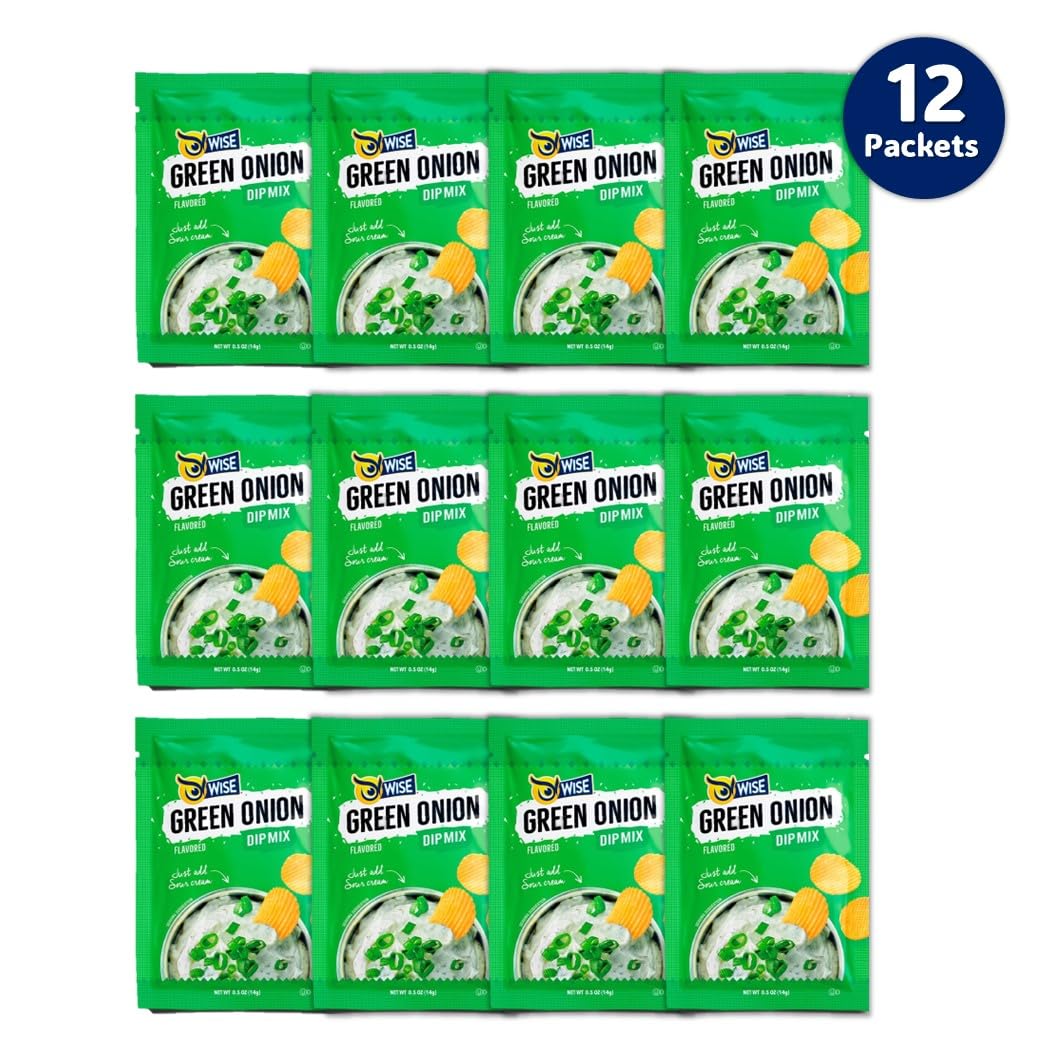 Wise Snacks Green Onion Dry Dip Mix 0.5 oz (12 Packets) - Gourmet Seasoning Blend for Snacks, Appetizers, and Party Platters, No Artificial Flavors