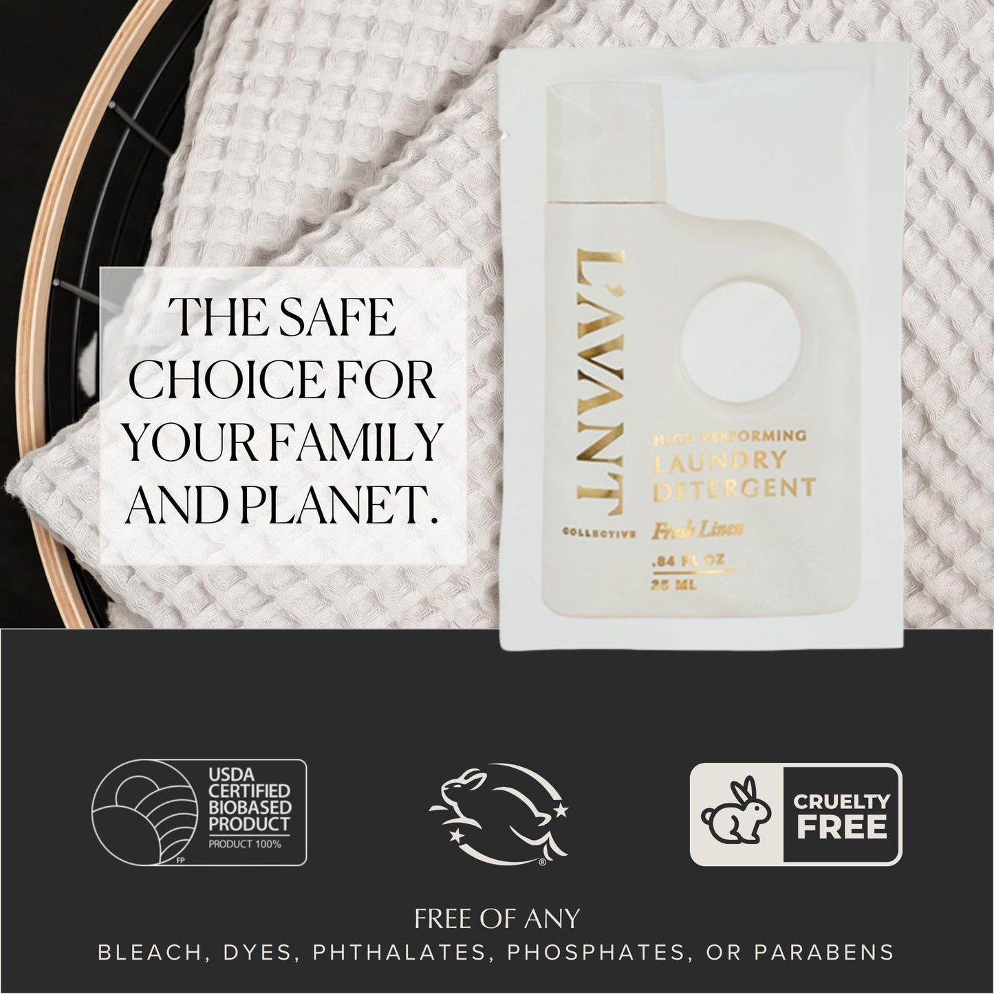 L'AVANT Collective Luxury Travel Laundry Detergent | Fresh Linen | Non-Toxic Concentrated Liquid Laundry Soap Packets | Plant-Based, HE Compatible