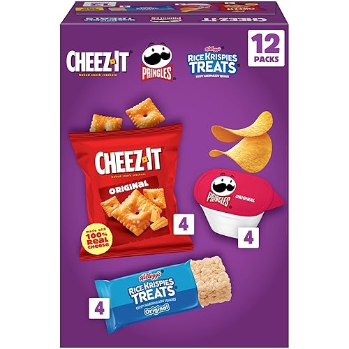 Cheez-It, Pringles, Rice Krispies Treats, Lunch Snacks, Sweet and Salty Variety Pack 9.8oz Box (12 Packs)