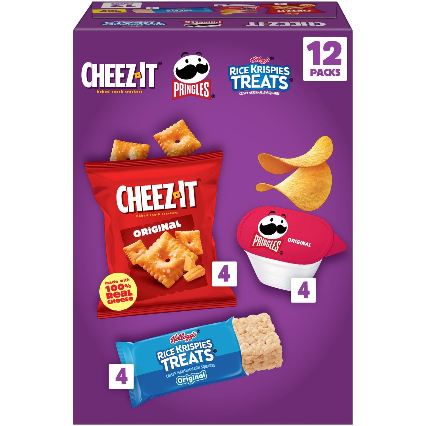 Cheez-It, Pringles, Rice Krispies Treats, Lunch Snacks, Sweet and Salty Variety Pack 9.8oz Box (12 Packs)