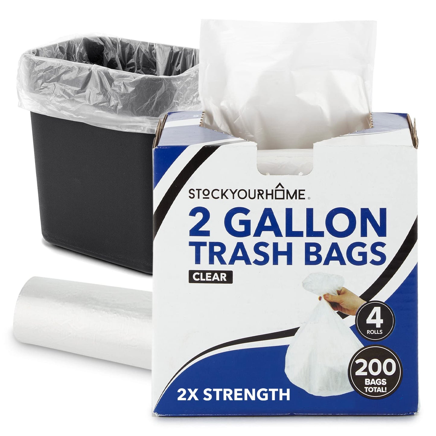 Stock Your Home Clear 2 Gallon Trash Bag (200 Pack) Un-Scented Small Garbage Bags for Bathroom Can, Mini Waste Basket Liner, Plastic Liners for Office