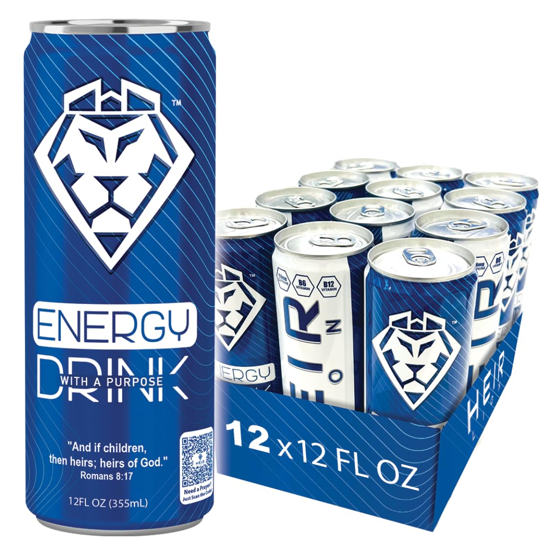 HEIR LION | The First Christian Energy Drink Natural Energy Drink - 12 Pack, 12oz Cans - Healthy, Low-Carb & Clean Energy - Natural Caffeine
