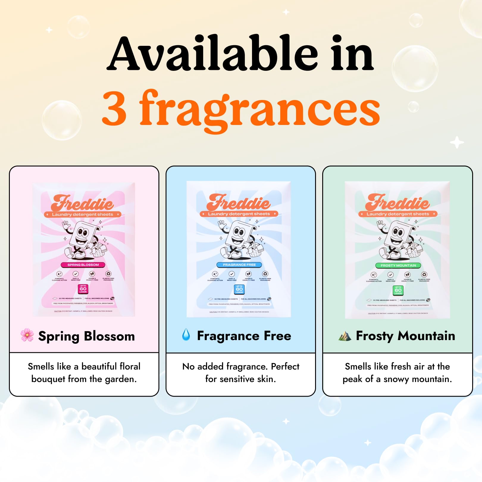 Freddie Low-Waste Laundry Detergent Sheets - Jug Free Format - Pre-Measured Strips - 60 Loads - Unscented for Sensitive Skin