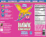 HAWK ENERGY PERFORMANCE - TROPICAL PARADISE - Premium Sugar Free Energy Drink - 12 Pack - 12 oz cans - Focus and Power - 3000mg Creatine, 200mg