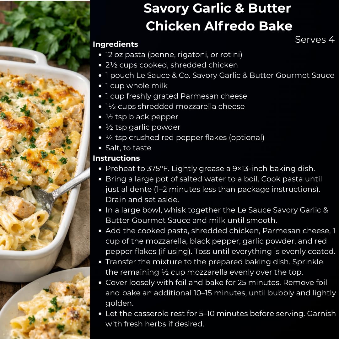 Le Sauce & Co. Savory Garlic & Butter Sauce for Moms & Cooks - Gourmet Meal Solution with Garlic, Heavy Cream & Chicken bone broth - Real Food