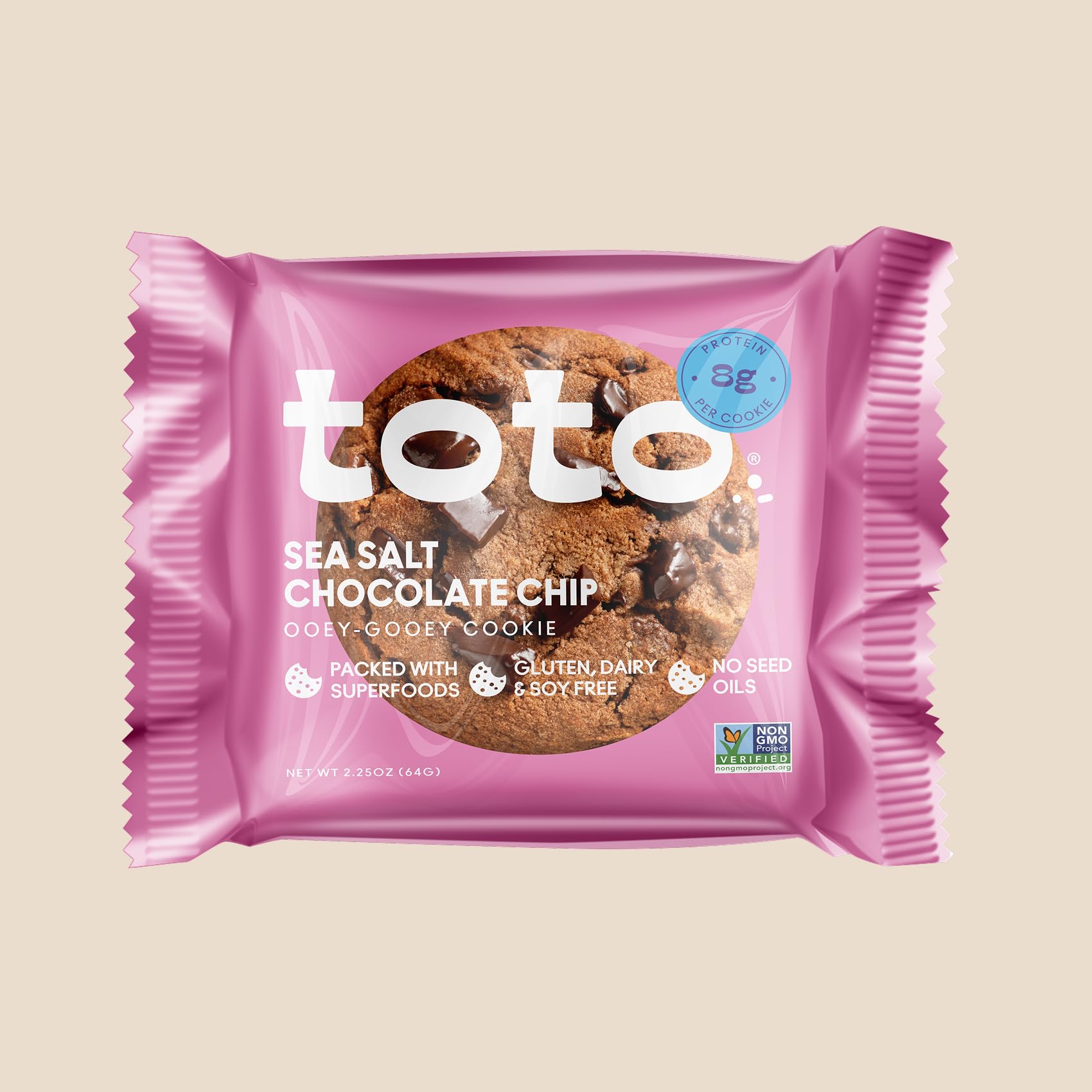 Toto Soft-Baked: Sea Salt Chocolate Chip Cookies with Whole Foods & Superfoods | Vegan, Gluten-Free, 8g Plant-Based Protein, No Artificial Sweeteners