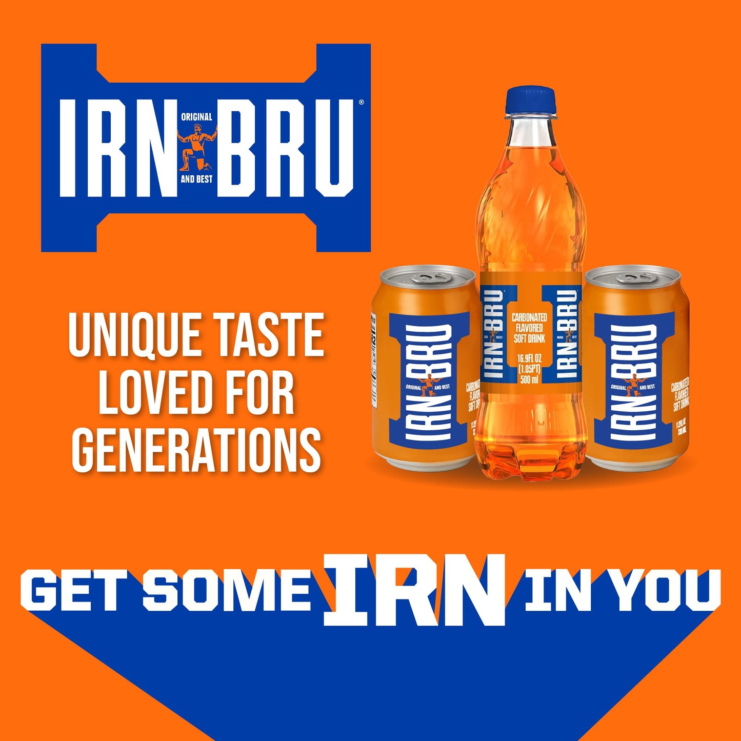 IRN-BRU Original Scottish Sparkling Soda, Citrus Flavored Carbonated Drink - Sparkling Flavored Soft Drink, 32 Flavor Recipe, 16.9 fl oz Bottles, Pack