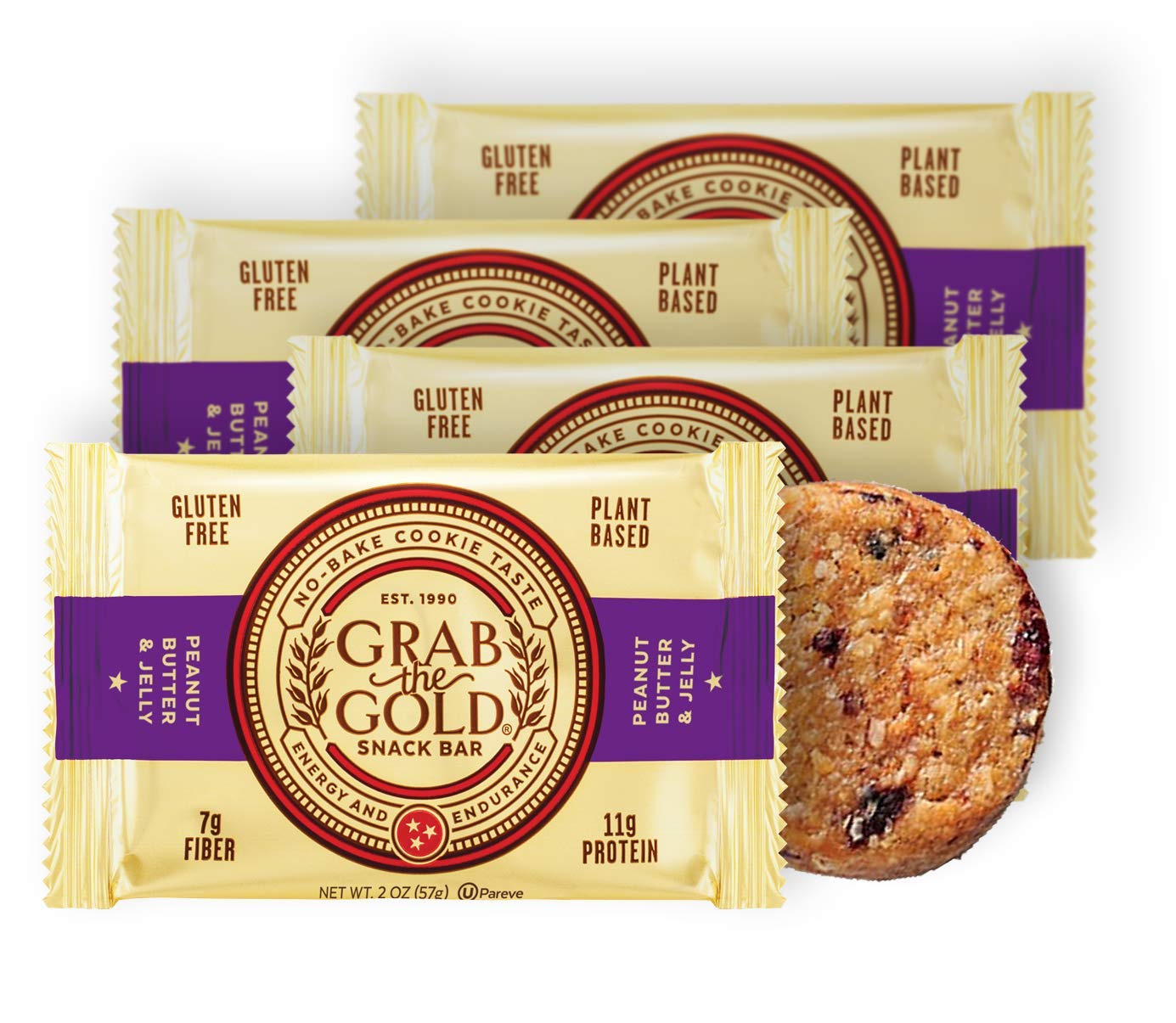 Vegan Snack Bars by Grab The Gold - Organic, Gluten Free, Vegan, Kosher, Dairy Free - 2.0 Oz - Peanut Butter & Jelly (4 Count)