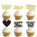 18pcs Black Gold Glitter Dessert Cupcake Pick for Straight Outta 1998 Cheer to 28 Years Old Theme Decor Supplies Happy 28th Birthday Party Decoration