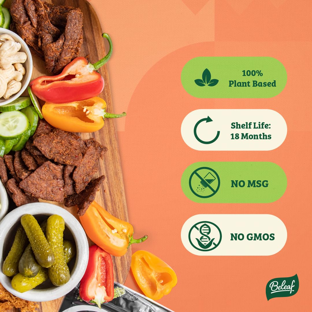 Beleaf Spicy Plant-Based Jerky | Delicious Meat Substitute | Low Carb, Non-GMO, Dairy Free, Plant Protein | Natural Ingredients | Spicy Healthy Snack