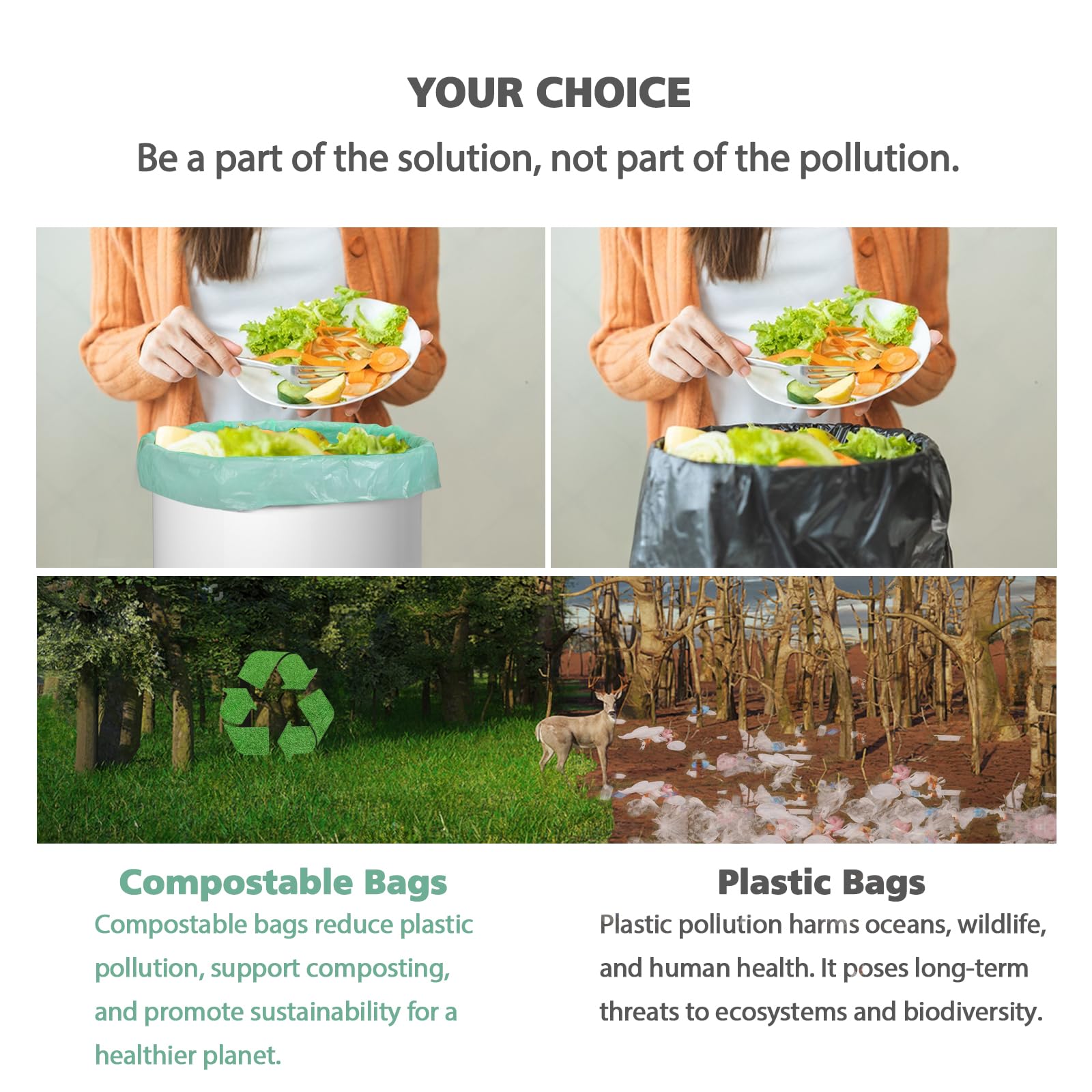 Biodegradable 8 Gallon Trash Bags, AYOTEE Garbage Bags 8 gallon, Compostable Medium Trash Bag, Unscented Leak Proof Bag for Office, Home, Bathroom