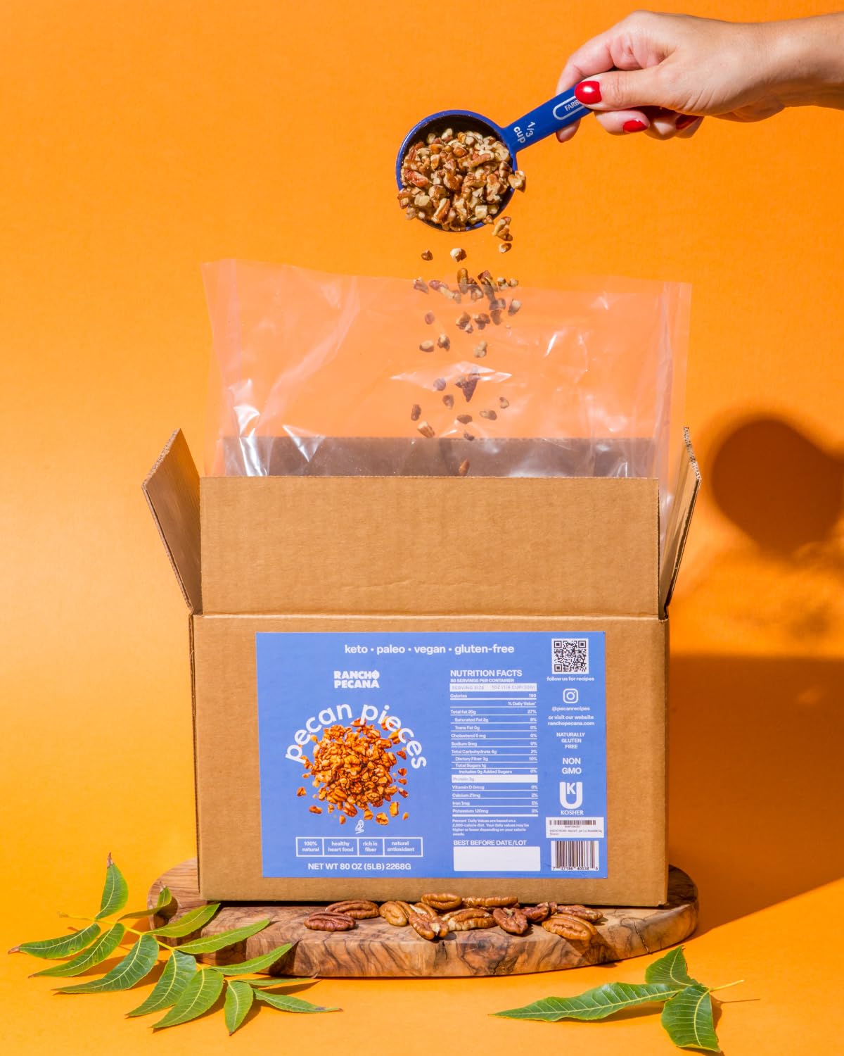 RANCHO PECANA - Natural Pecan Pieces, 5 LB, Gluten Free Chopped Pecans, non-GMO, Vegan Snack, Organic Snack, Kosher, Keto, 3g Protein per 1 oz