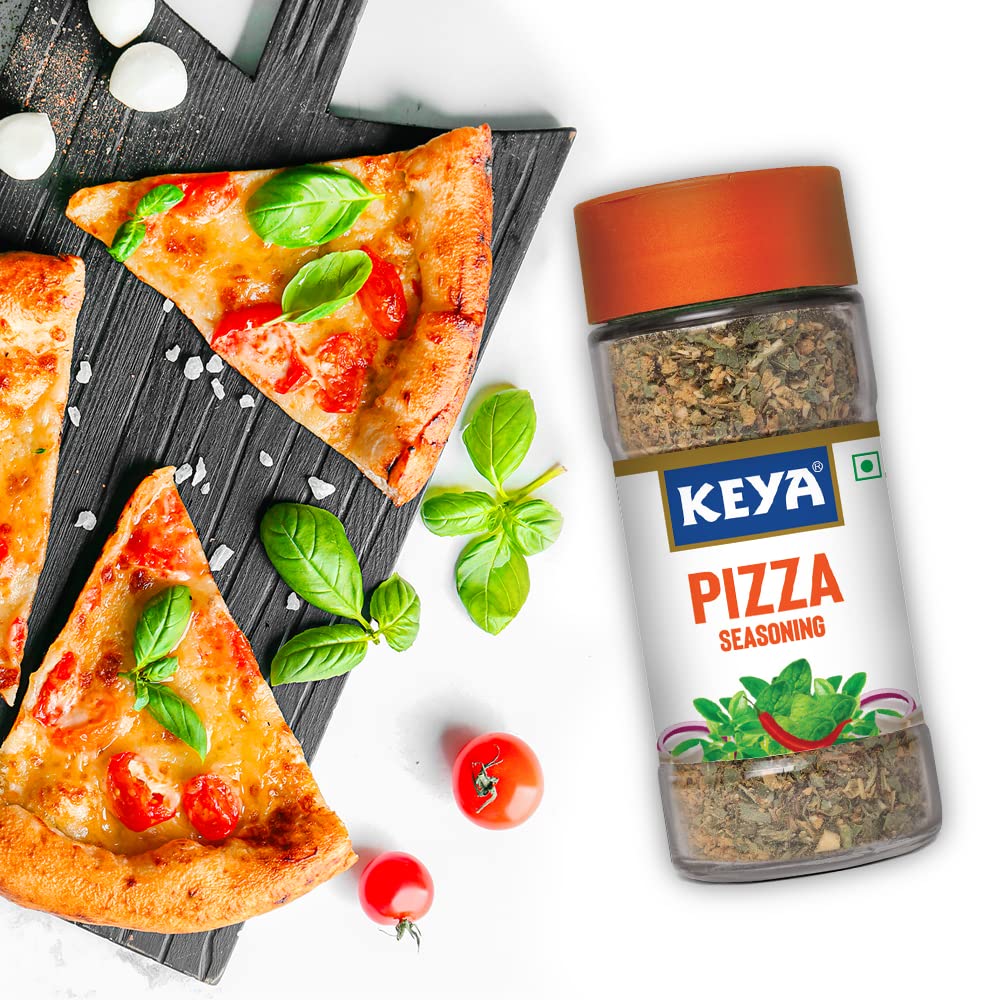 Keya Pizza Seasoning All Natural Healthy Spice Blend for Pizza, Pasta More Glass Bottle Premium Herbs and Spices Contains Freeze dried herbs Export