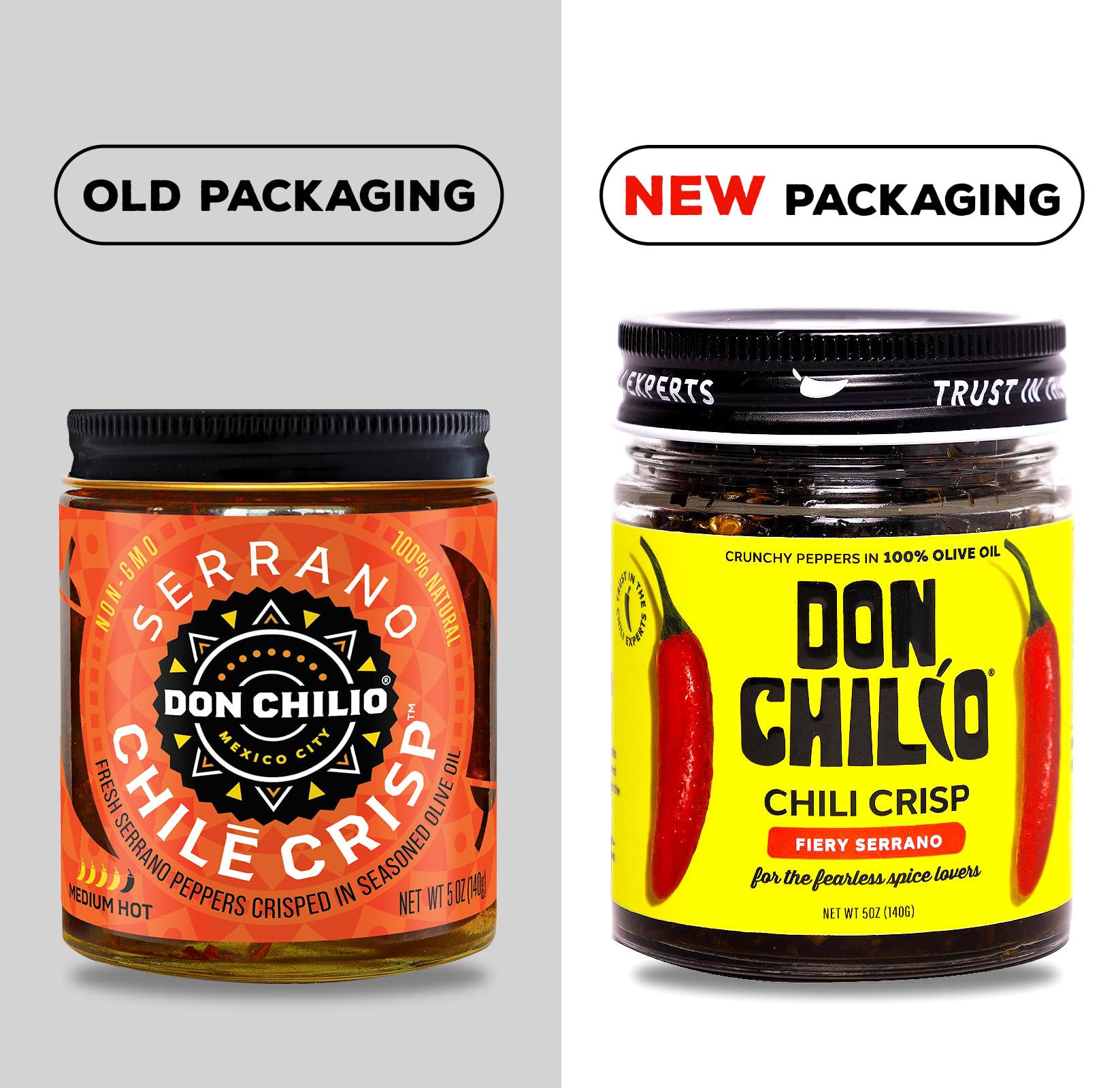 Don Chilio Medium Heat Serrano Mexican Chile Crisp, 5 oz, 3 Pack - Crunchy Sliced Serrano Fried Chili Peppers in Hot Seasoned 100% Olive Oil