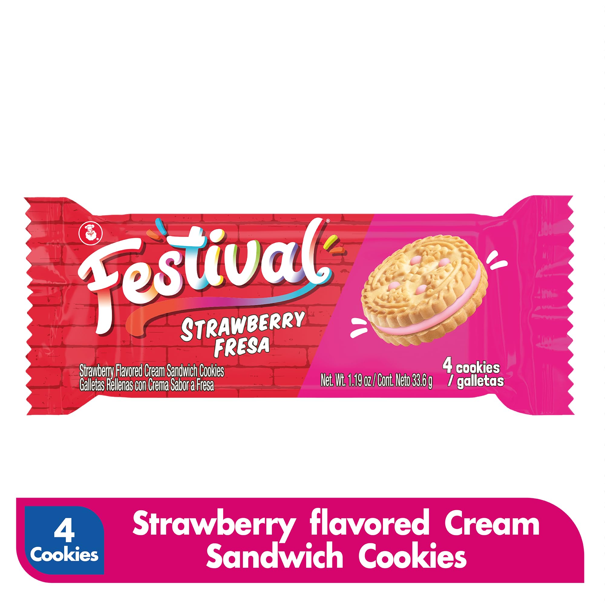 Festival Strawberry Cookies | Cream Strawberry Sandwich Cookies | Natural Dyes & Low Sodium | High Cream Content | 14.6 Oz (Pack of 3)