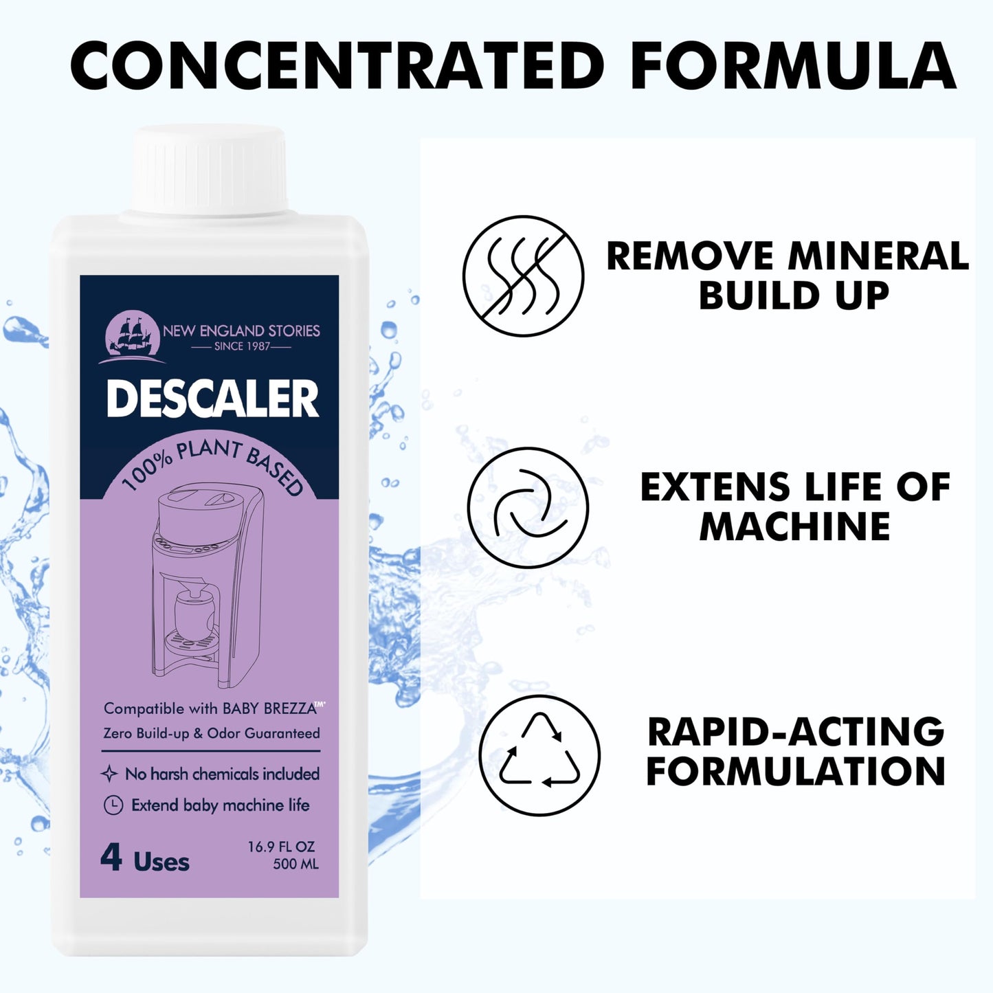 New England Stories Baby Brezza Compatible Descaler 33.8 Fl Oz, Universal Cleaner Solution for Baby appliances, Remove Build-up Extends Machine’s