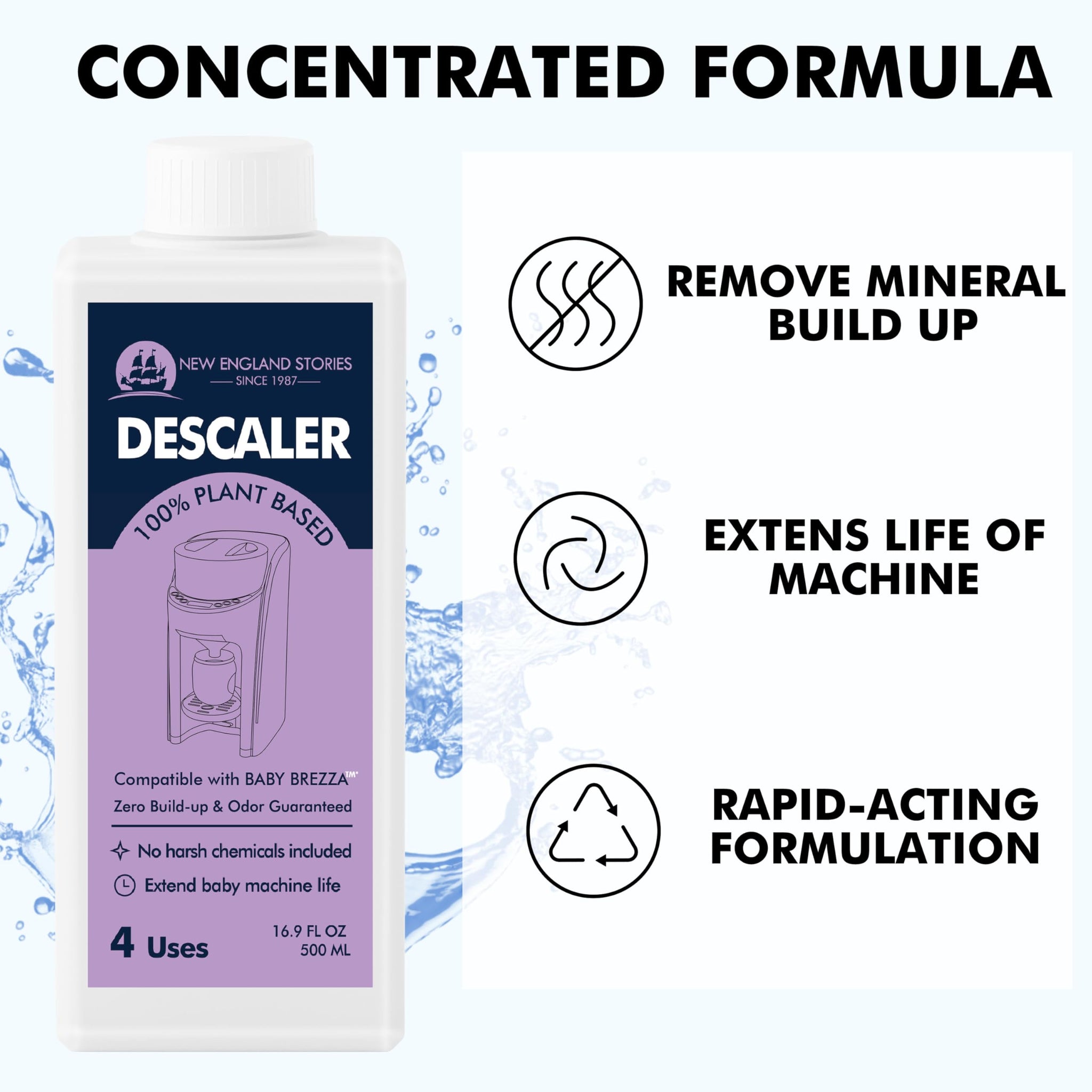 New England Stories Baby Brezza Compatible Descaler 33.8 Fl Oz, Universal Cleaner Solution for Baby appliances, Remove Build-up Extends Machine’s