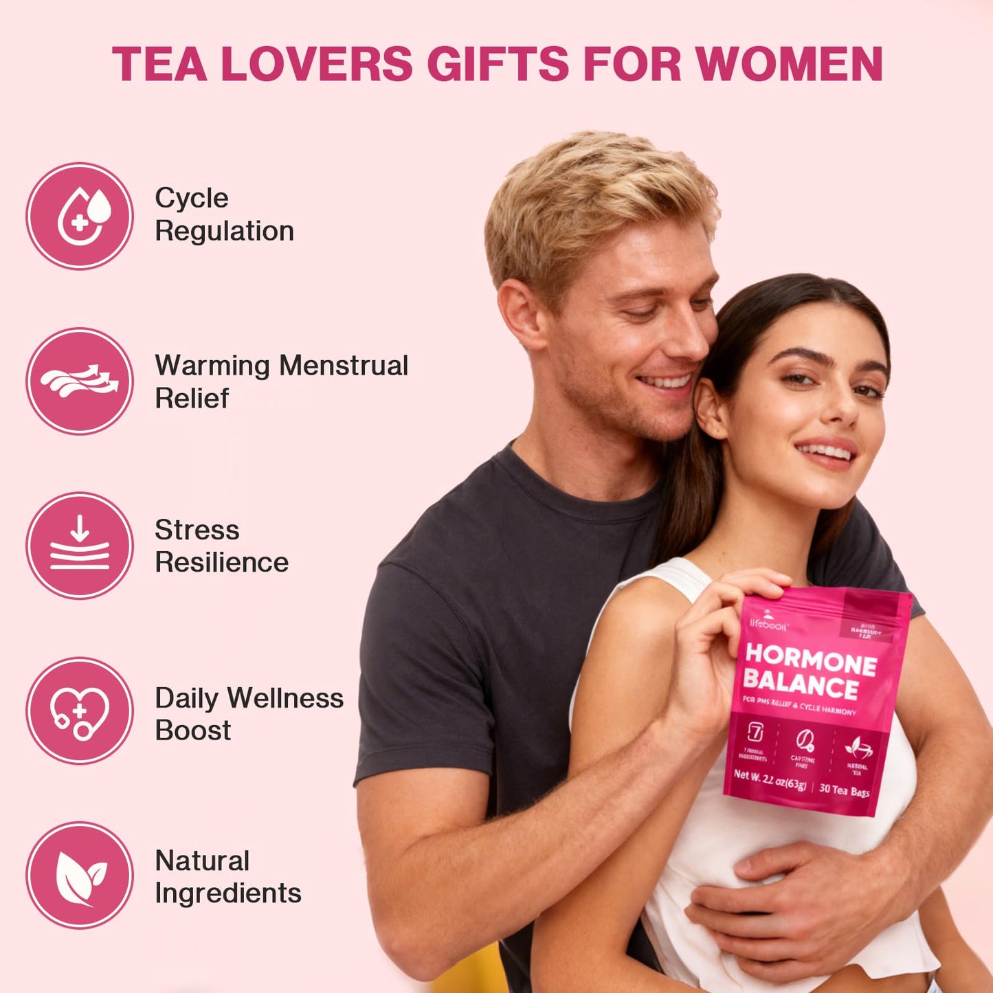 Lifebooil Hormone Balance Tea for Women | Caffeine-Free Herbal Tea with 7 Herbal Ingredients (Red Raspberry Leaf, Spearmint, Nettle, Ginger & More) |