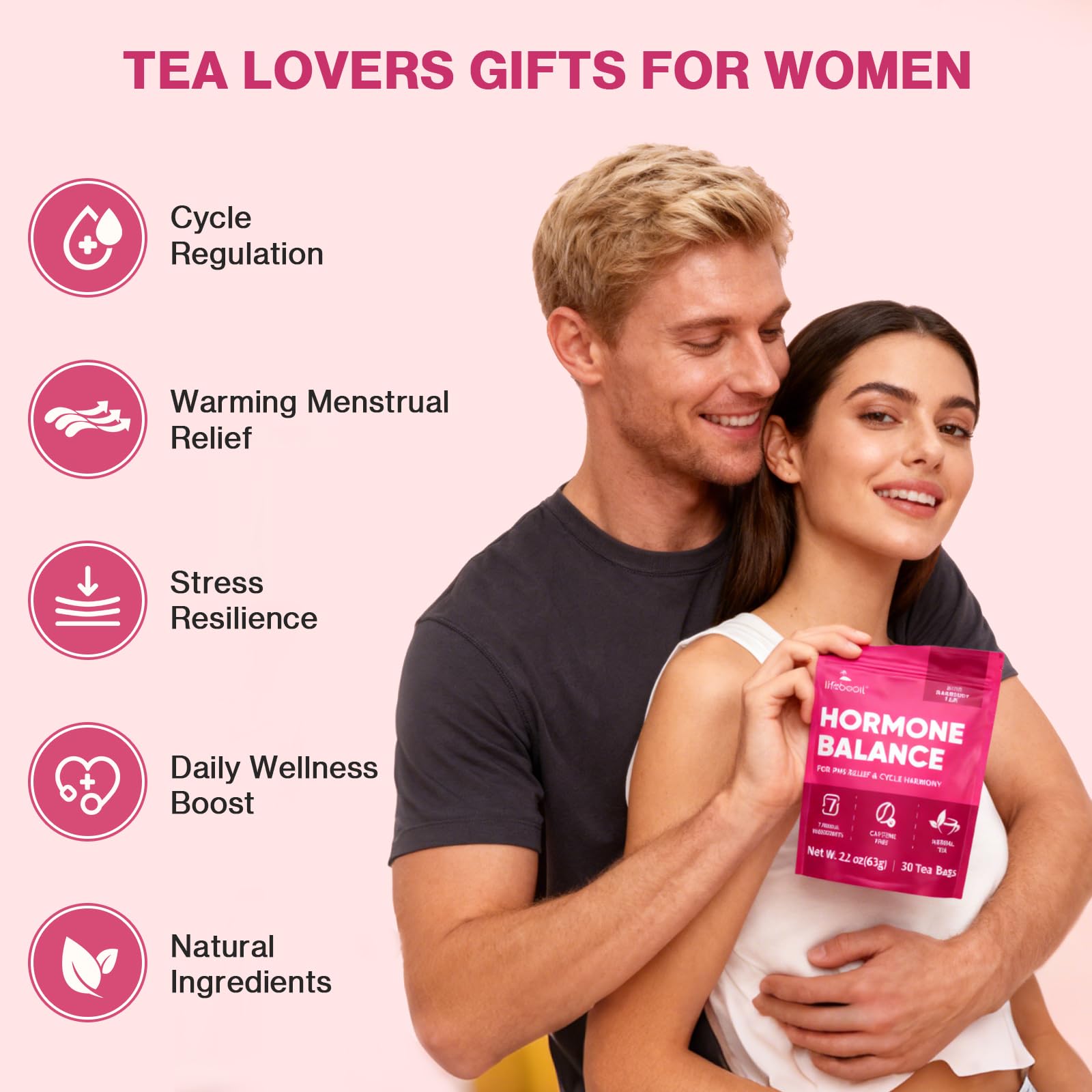 Lifebooil Hormone Balance Tea for Women | Caffeine-Free Herbal Tea with 7 Herbal Ingredients (Red Raspberry Leaf, Spearmint, Nettle, Ginger & More) |