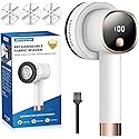 Smyeviva Rechargeable Fabric Shaver for Clothes: 6-Leaf Blades & 3 Speeds to Remove Pilling, Fuzz & Lint Balls - with LED Display, Portable Electric