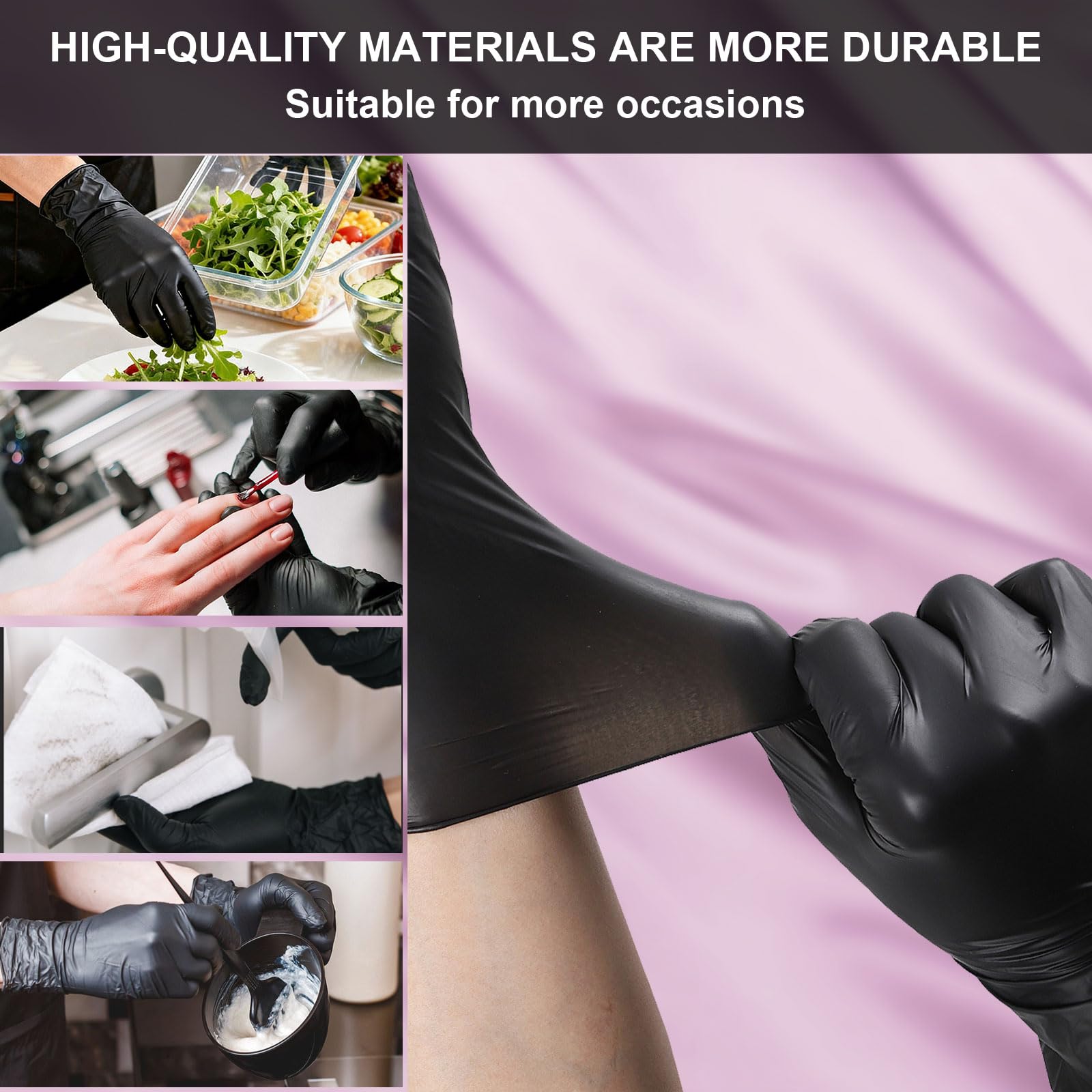 Ultra-Thick Black Gloves for Kitchen & Cleaning - 100PK Disposable, Food Safe, Chemical Resistant - Heavy-Duty Rubber Gloves for Handling, Sanitation