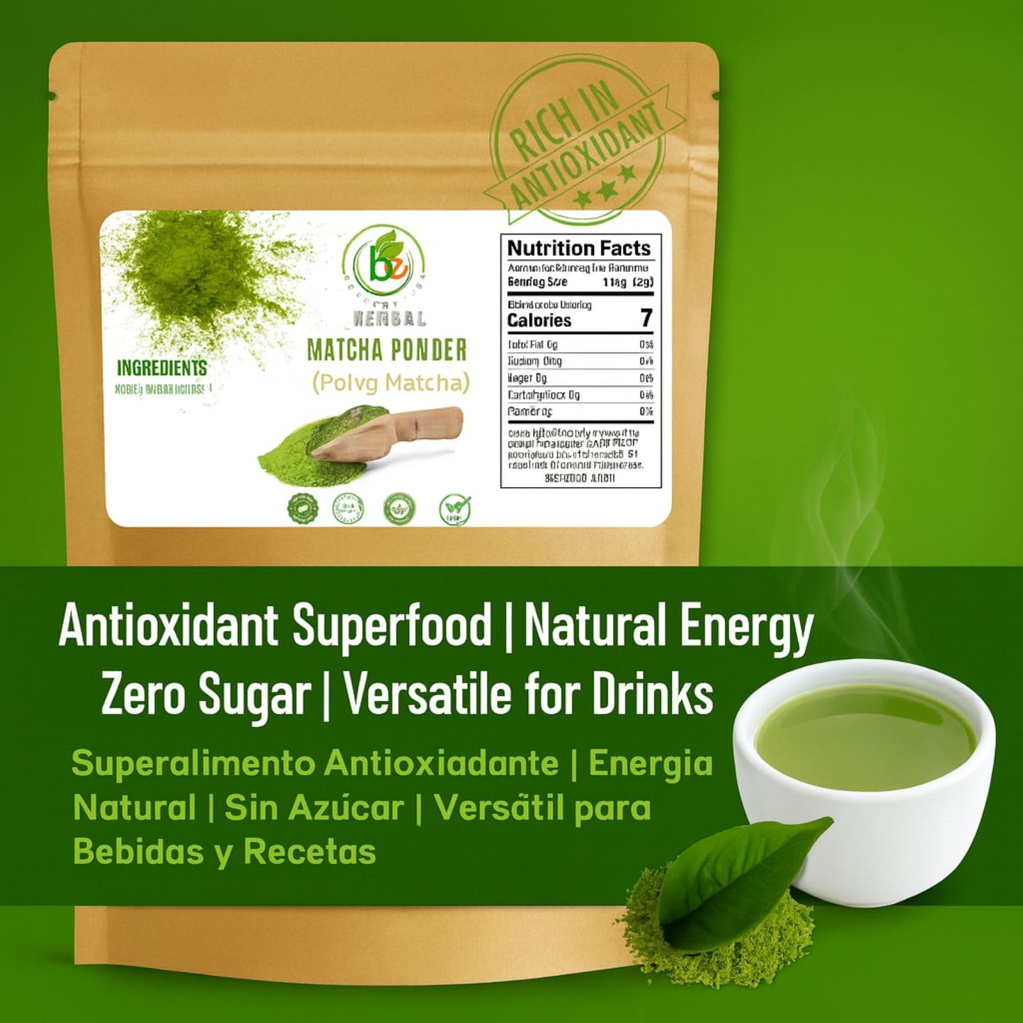 Green Tea Matcha Powder - 4 oz Resealable Bag - 100% Pure Japanese-Style Matcha - No Sugar, No Fillers - Natural Superfood Powder - Antioxidant-Rich