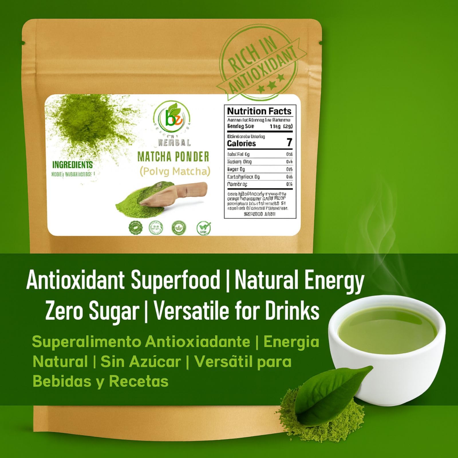 Green Tea Matcha Powder - 4 oz Resealable Bag - 100% Pure Japanese-Style Matcha - No Sugar, No Fillers - Natural Superfood Powder - Antioxidant-Rich