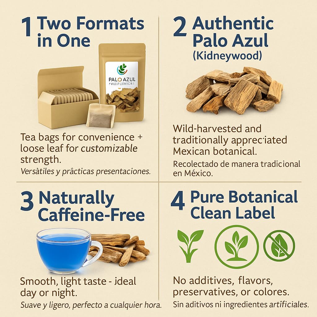 Palo Azul Herbal Tea Combo - 24 Tea Bags + 4 oz Loose Leaf (141 g) - Kidneywood (Blue Stick) Botanical Infusion - 100% Natural, Vegan, Non-GMO