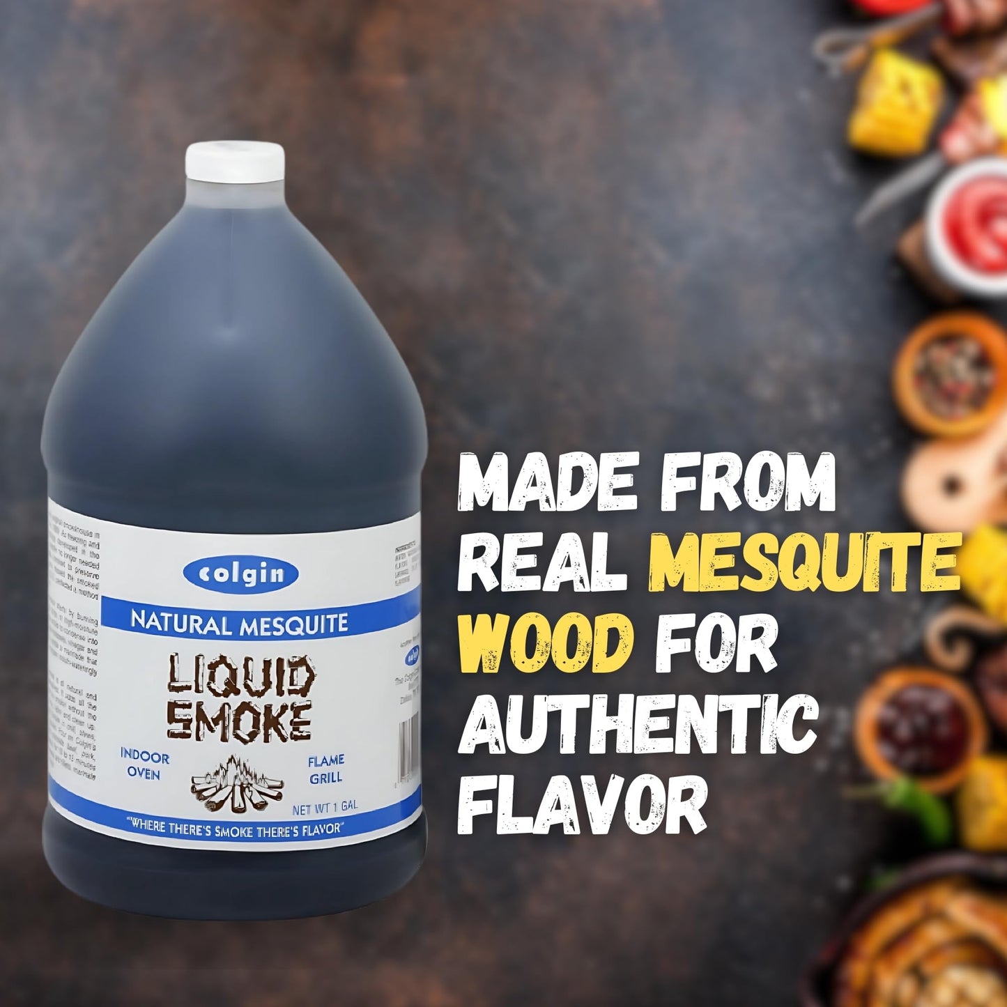 Colgin Authentic Mesquite Flavor (128 Oz) for Home Cooks and BBQ Enthusiasts Liquid Smoke for Cooking Add Mesquite Liquid Smoke Flavoring to BBQs