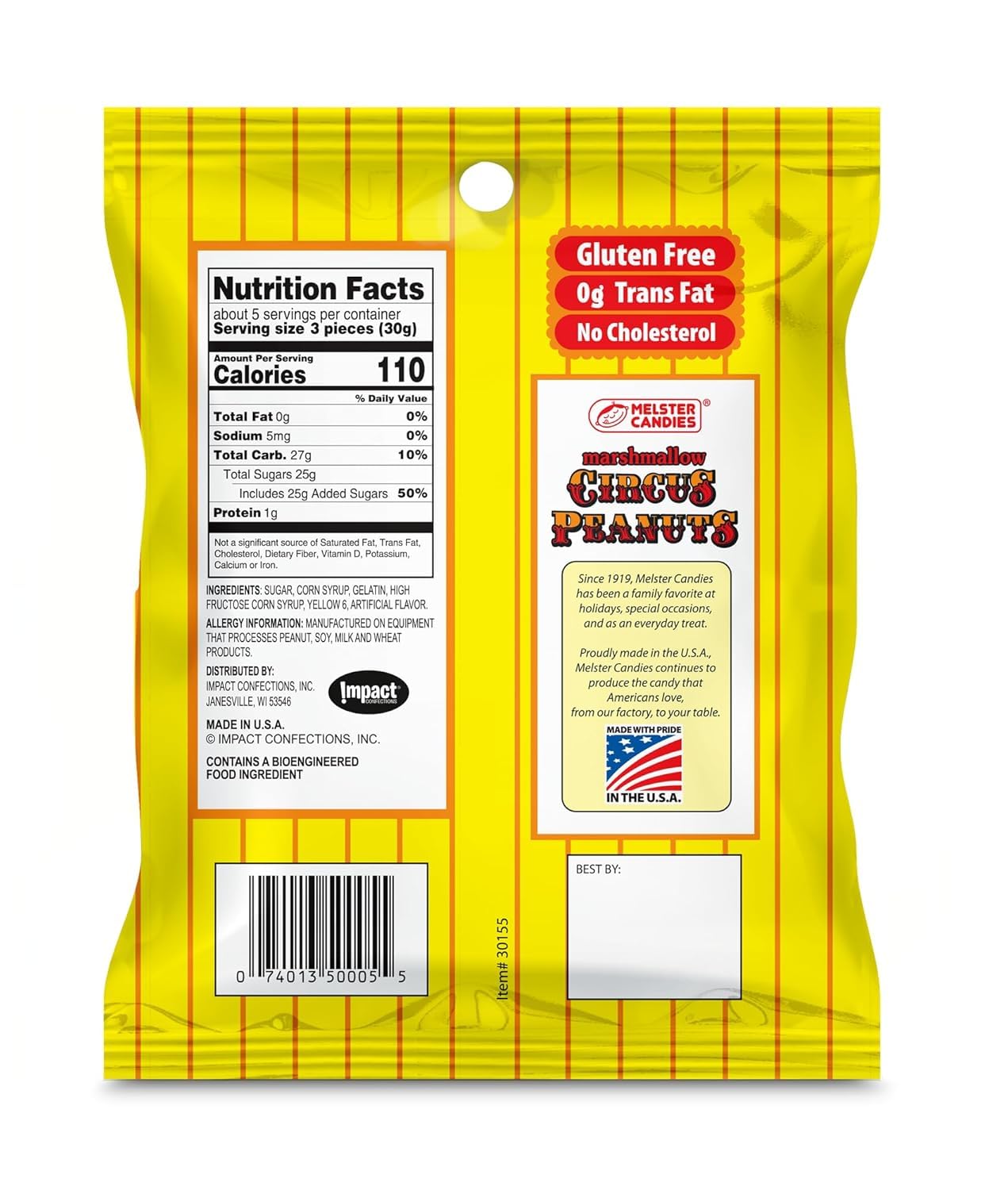 Peanut-Shaped Marshmallow Candy, Soft Chewy Texture, Fat-Free Sweet Confection, Individually Bagged Candy, 6 oz Bags (Pack of 2)
