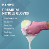 Hand-E Touch Pink Nitrile Disposable Gloves, 50 Ct, 3 Mil, Latex Free - Powder Free, Food Safe, Textured Grip for Esthetician, Nail Tech, Hair Dye