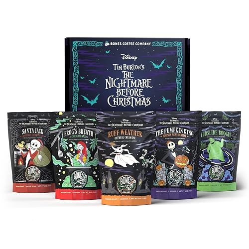 Bones Coffee Company The Nightmare Before Christmas Collector's Box 5 Flavored Coffee Low Acid Medium Roast Arabica Beans Specialty Coffee Gifts