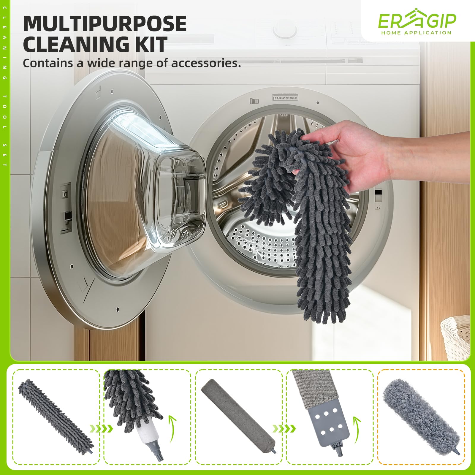 Extendable Feather Duster with Extension Pole 30 to 100 Inches, 11 Pcs Cleaning Kit with Microfiber Feather Dusters, Crevice Cleaning Brush