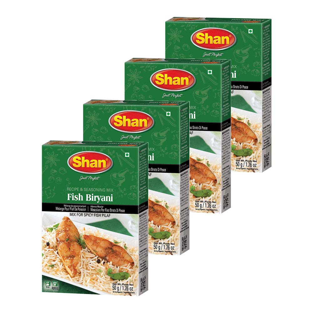 Shan Fish Biryani Recipe and Seasoning Mix 1.76 oz (50g) - Spice Powder for Spicy Fish Layered Pilaf - Suitable for Vegetarians - Airtight Bag in
