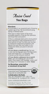 Celebration Herbals Organic Anise Seed Tea Caffeine Free, 24 Herbal Bags